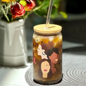 Custom Feminist Iced Coffee Glass, Boho Aesthetic Cup, Empowerment Gift for Women, Morning Coffee Feminist Vibes, Cute Daily Cup, Pro Choice