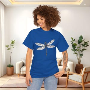 Libellen-T-Shirt, süßes abstraktes Libellen-Design Unisex-T-Shirt aus schwerer Baumwolle, 9 Farben, 3x 4x Libelle, Geschenk für Naturliebhaber, Libelle