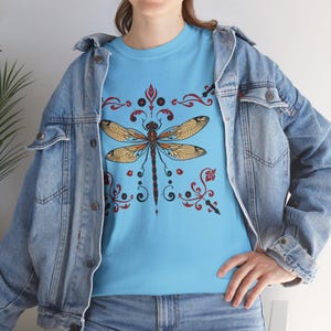 Libellen-T-Shirt, süßes abstraktes Libellen-Design Unisex-T-Shirt aus schwerer Baumwolle, 9 Farben, 3x 4x Libelle, Geschenk für Naturliebhaber, Libelle