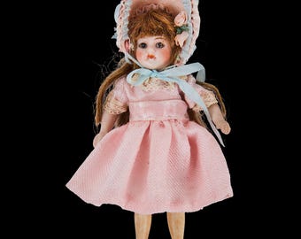 Rare Antique German Bisque Doll Miniature Hertwig 1920's With