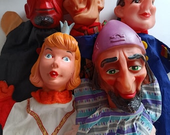 70年代ヴィンテージのゴム製ヘッドハンドパペット5体セット