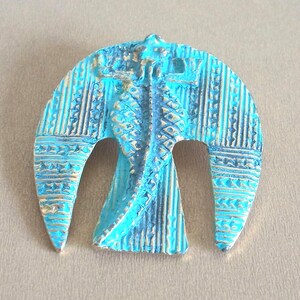 Vintage West Germany Stylized Bird Brooch – Turquoise Patina – Modernist Tribal Statement Pin c. 1960s–1970s