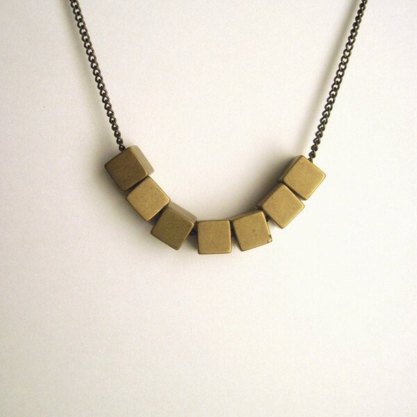Vintage Brass Cube  Necklace