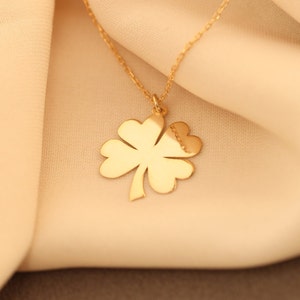 14K Gold Four Leaf Clover Necklace: Dainty Good Luck Charm