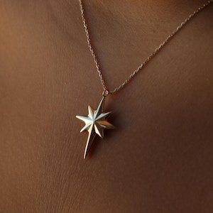 14K Solid Gold Cremation Urn North Star Necklace, Keepsake Memorial Jewelry, Gold Ash Holder Necklace, Cremation Jewelry, Gold Urn for Ashes