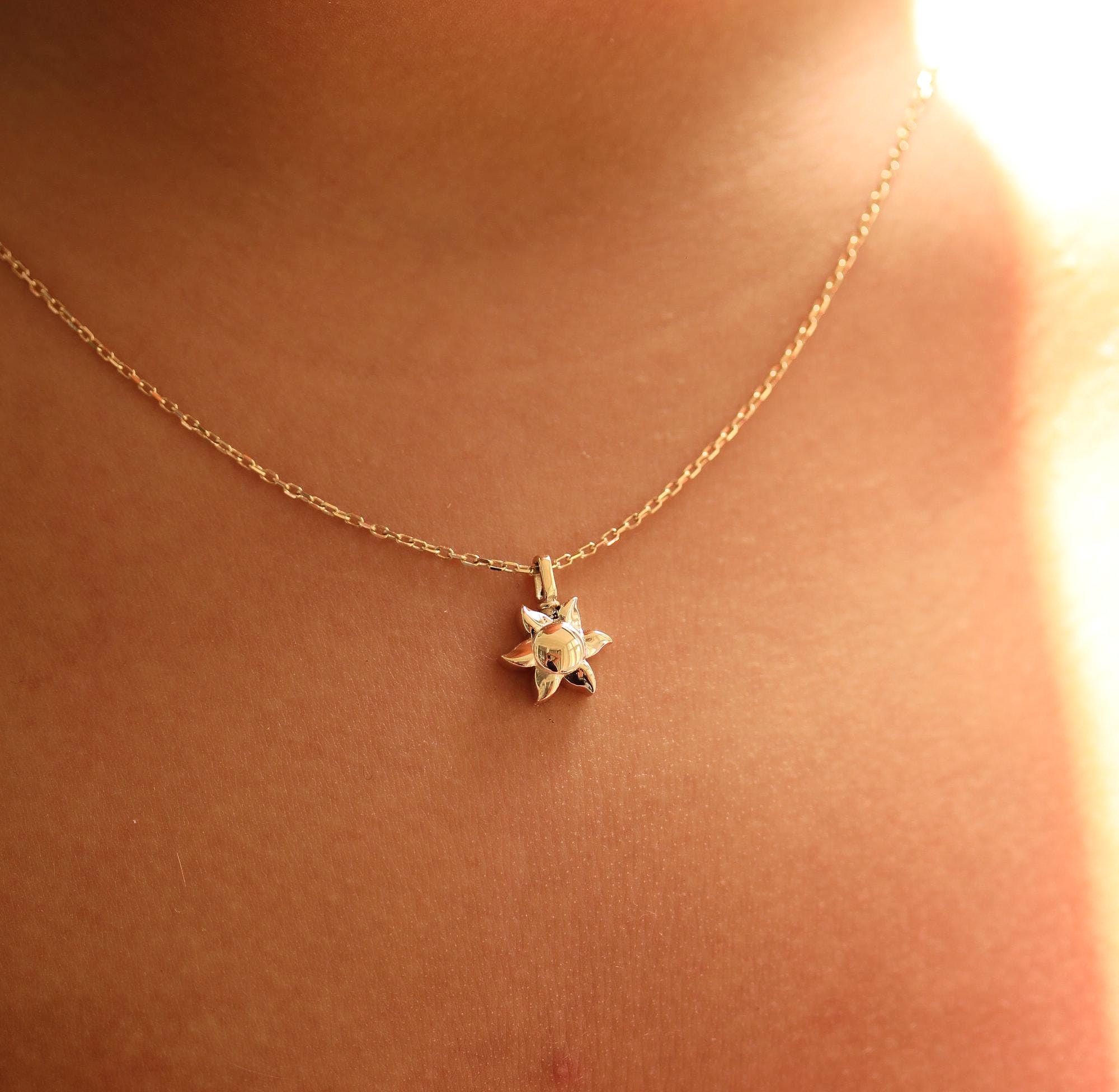 14K Gold Flower Cremation Urn Necklace: Pet Ash Memorial Pendant