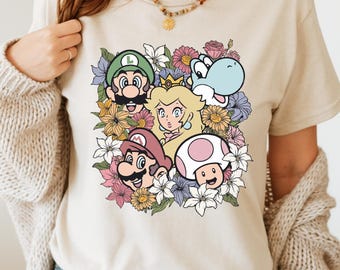 Super Mario Floral Shirt, Vintage Mario Trip Tee, Mario Bros Matching Shirt, Kid Mario Birthday Tee, Retro Mario Sweater, Family Gamer Tee