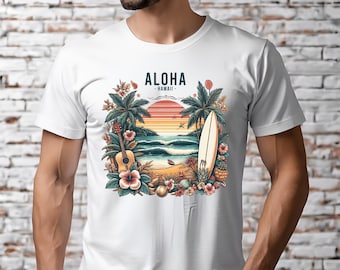 Camisa Aloha – Camiseta de vacaciones en Hawái – Camiseta para viaje familiar a Hawái – Camisa hawaiana de verano – Ropa de playa tropical – Camisa de playa Aloha