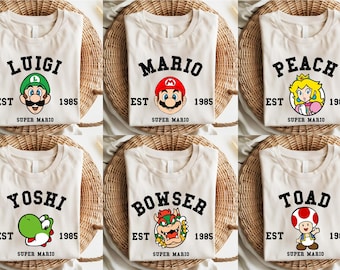 Camiseta de la familia Super Mario / Camiseta del personaje Super Mario / Camiseta de fiesta de cumpleaños de Super Mario / Camiseta de fiesta de Mario y amigos / Ropa de Super Mario