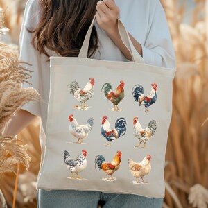 Colorful Chickens Tote Bag, Cute Chicks Canvas Tote, Chicken Lover Gift Bag, Aesthetic Animal Tote, Casual Reusable Shopping Bag