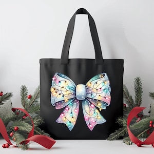 Coquette Christmas Tote Bag, Christmas Light Tote, Merry Christmas Gift, Winter Holiday Present, Xmas Season Bag, Unique Christmas Party