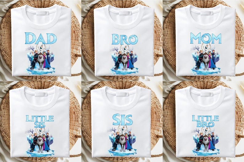 Camiseta a juego para la familia Frozen, camiseta Frozen para mamá y papá, camiseta familiar Frozen, personajes Frozen, camiseta familiar Frozen, camiseta a juego Disney Frozen imagen 1