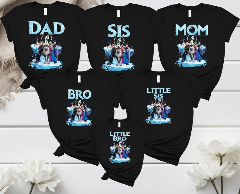 Camiseta a juego para la familia Frozen, camiseta Frozen para mamá y papá, camiseta familiar Frozen, personajes Frozen, camiseta familiar Frozen, camiseta a juego Disney Frozen imagen 3
