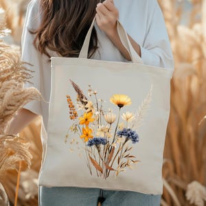 Vintage Pressed Wildflower Tote Bag, Floral Tote Bag, Gift For Women Tote Bag, Birthday Gift Bag,Gift For Women,Gift For Mom