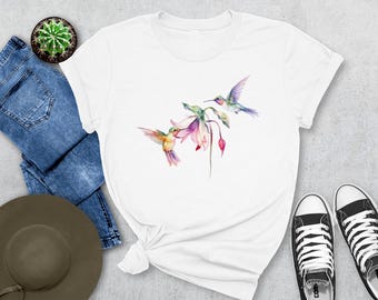 Colorful Hummingbird Shirt, Watercolor Birds T-shirt, Nature Tee, Watercolor Hummingbird, Bird Watercolor Shirt, Pet Lover Shirt