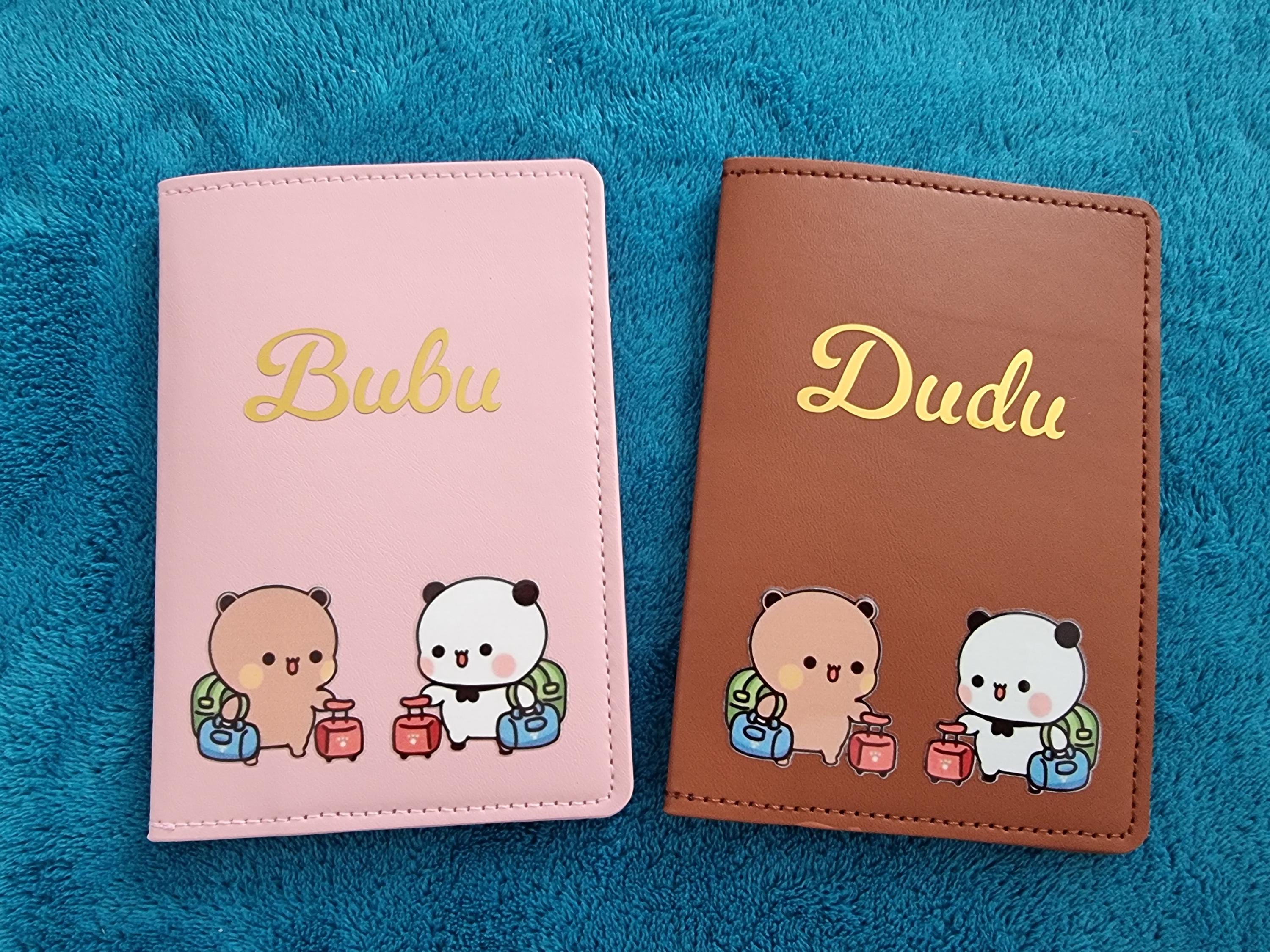 Bubu Dudu Passport Holder, Travel document cover, Wallet, Cute, Gift, Personalisable, Brown, Pink, For her and for him, Gift for couples.