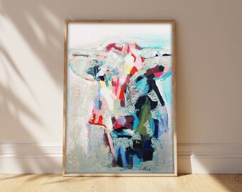 Happy Cow Acrylic Painting - Poster