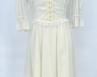 1970s Gunne Sax White Floral Lace Victorian Wedding Dress, Midi Length ...