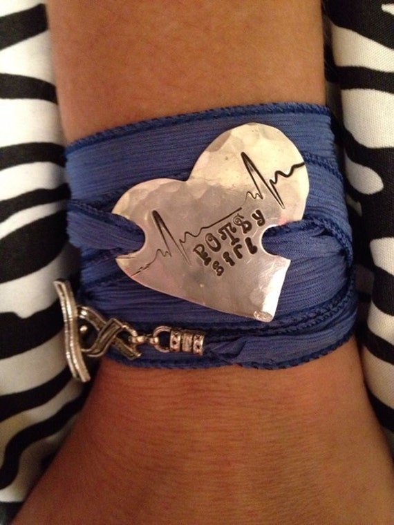 Items similar to Silk wrap Heart with Heartbeat EKG Line POTS bracelet