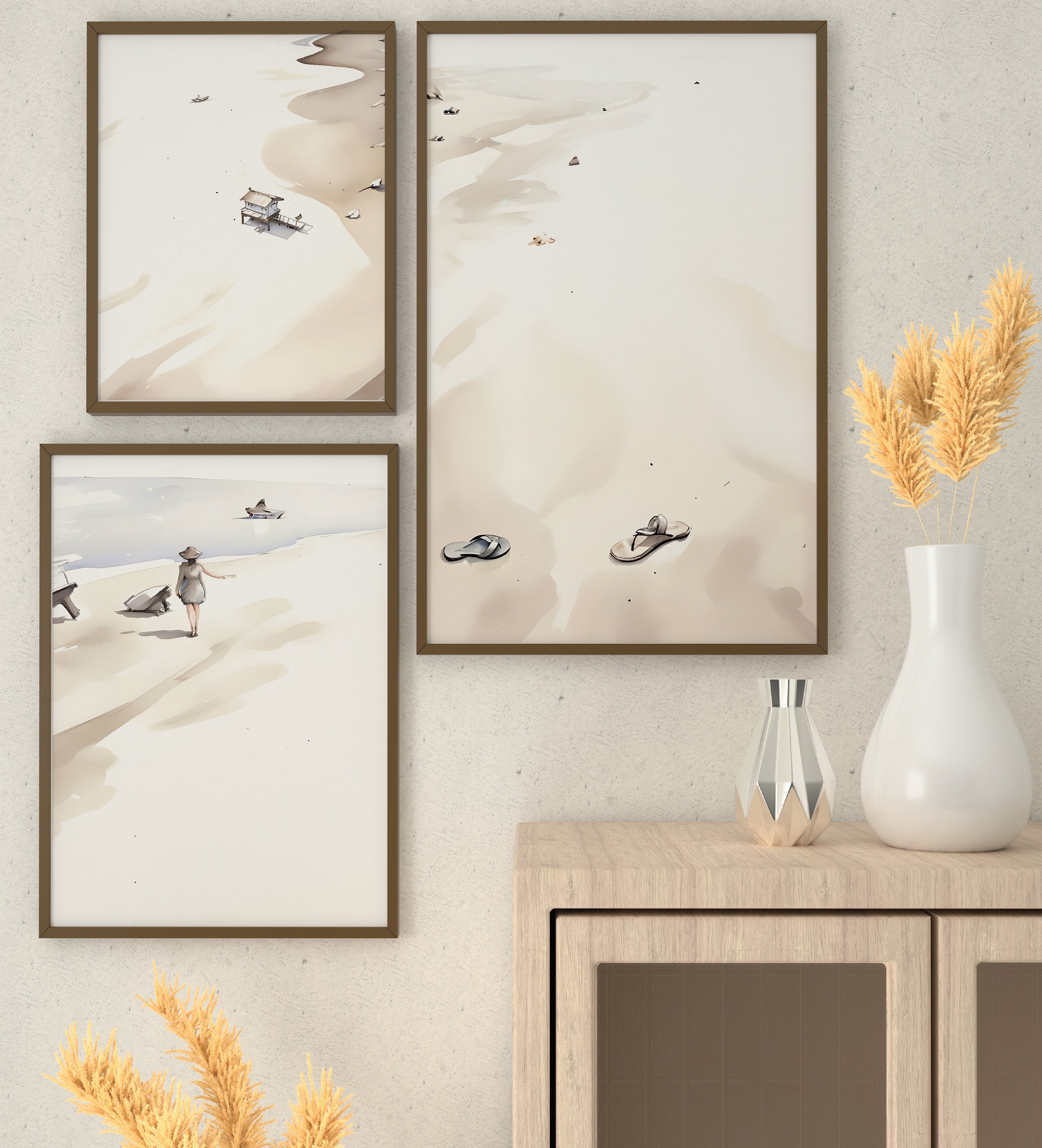 Beachy Watercolor Prints for Bathroom Beautiful Beach Scene Wall Art ...