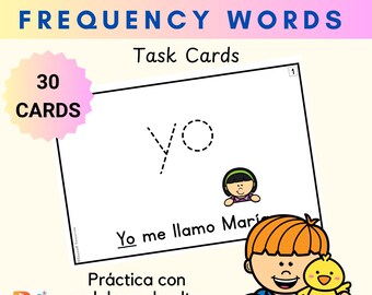 Palavras de uso frequente em espanhol | Palavras de alta frequência | Revisão | Cartões de atividades para imprimir | Parceiros de leitura | Aprendendo espanhol | Centro de leitura | Traçado