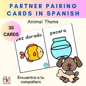 Partnerkaarten in het Spaans | Partnerkoppeling | Turn & Talk-paren | Dierenthema | Partnermatch | Klasbeheer | Digitale download