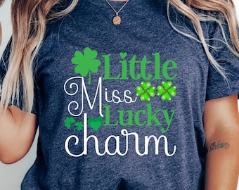 Little Miss Lucky Charm T-Shirt, Toddler St Patricks Day Shirt, Shamrock Graphic Tee, Cute St Paddys Day Gifts for Women, Lucky Charm Tees