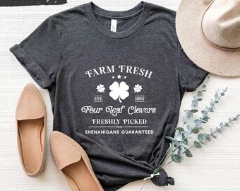 Farm Fresh Four Leaf Clovers Shirt, Funny St Patricks Day Tee, Vintage Irish Shamrock TShirt, Lucky Clover Graphic Tee, St Paddys Day Outfit