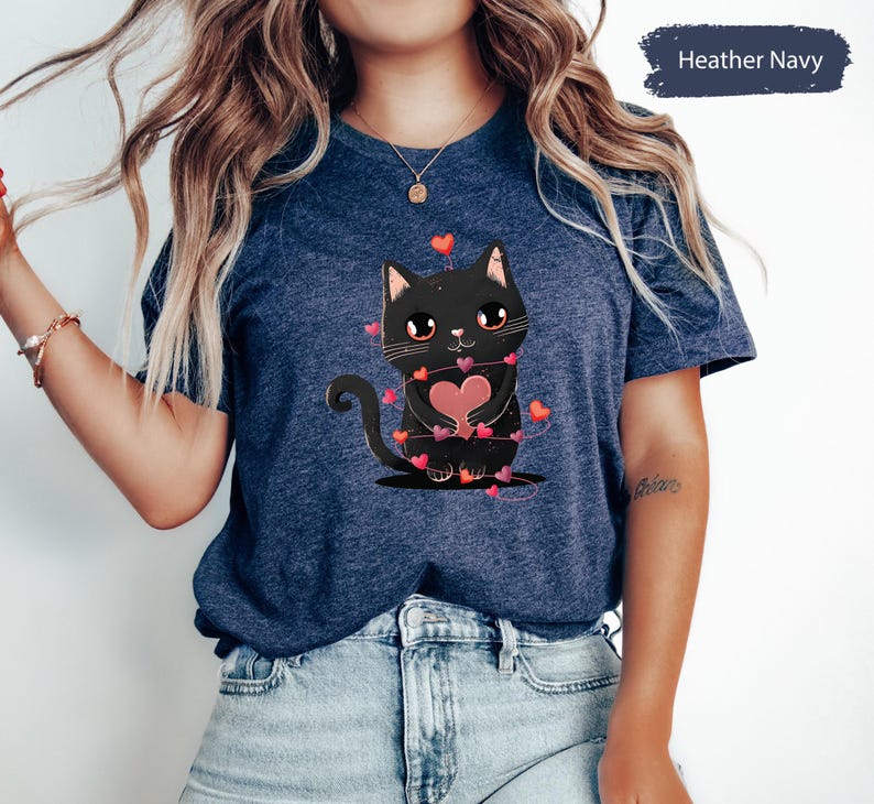 Camiseta con corazón y abrazos de gato para el día de San Valentín, camisetas para niños de San Valentín, camisetas para mamás de gatos, camisetas lindas con gatos, camisetas para parejas a juego, camisetas para amantes, regalo para ella imagen 5
