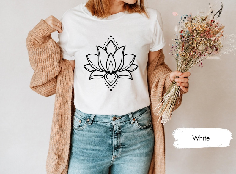 Lotus Flower T-Shirt, Botanical Shirt, Yoga Shirt, Namaste Shirt, Mandala Shirt, Yoga Teacher Gift, Yoga Lover Shirt, Yogi Gifts image 3