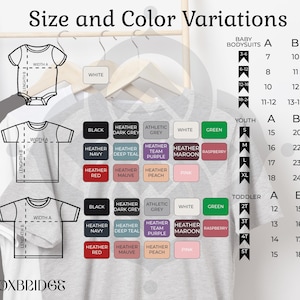 the size and color variations of a t - shirt