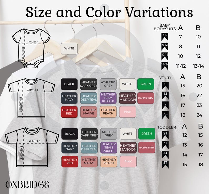 the size and color variations of a t - shirt