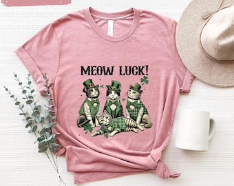 Chemise de la Saint-Patrick, t-shirt chats lutins mignons, t-shirt drôle de chaton irlandais, chemise pour amoureux des chats porte-bonheur, cadeau de la Saint-Patrick pour maman chat