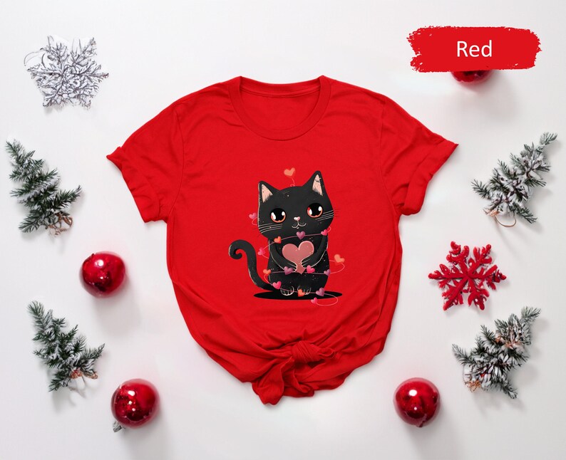 Camiseta con corazón y abrazos de gato para el día de San Valentín, camisetas para niños de San Valentín, camisetas para mamás de gatos, camisetas lindas con gatos, camisetas para parejas a juego, camisetas para amantes, regalo para ella imagen 3
