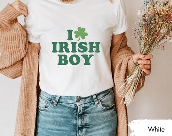 I Love Irish Boy Shirt, Fun St Patricks Day Tee, Lucky Shamrock Irish Love T-Shirt, Women St Paddys Day Outfit, Funny Saint Patricks Tshirt