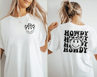 Handmade Howdy Western T-shirt, Smiley Face Cowboy Tee