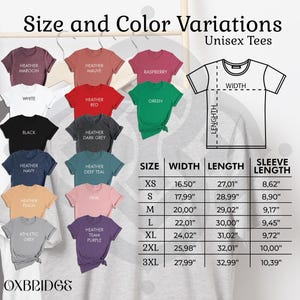 the size and color variations of a t - shirt