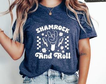 T-shirt Shamrock and Roll, chemise rock drôle de la Saint-Patrick, chemise de fête de la Saint-Patrick, chemise Shamrock, t-shirt rock and roll, chemise pour elle/lui