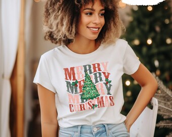 Merry Christmas, Merry Christmas Tee, Merry Shirt, Christmas Tree Shirt, Vintage Santa, Retro Christmas, Santa Shirts, Winter Shirt