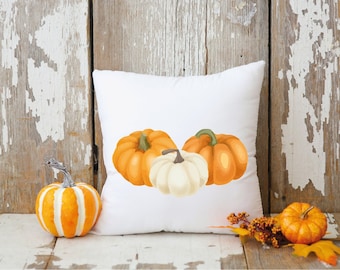 Pumpkin Throw Pillow, Pumpkin Decor, Fall Pillow Cover, Pumpkin Cushion, Autumn Decor, Watercolor, Fall Decor, Farmhouse Decor, Rustic Decor