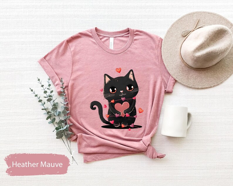 Camiseta con corazón y abrazos de gato para el día de San Valentín, camisetas para niños de San Valentín, camisetas para mamás de gatos, camisetas lindas con gatos, camisetas para parejas a juego, camisetas para amantes, regalo para ella imagen 1