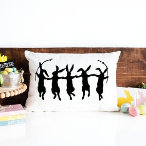 Dancing Bunny Easter Pillow, Spring Rabbits Decorations, Easter Day Gift Idea, Farmhouse Easter Decor, Easer Outdoor Pillow, Easter Cushion