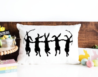 Dancing Bunny Easter Pillow, Spring Rabbits Decorations, Easter Day Gift Idea, Farmhouse Easter Decor, Easer Outdoor Pillow, Easter Cushion