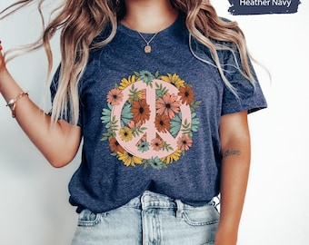 Floral Peace Shirt, Peace TShirt, Peace T-Shirt, Peace Sign Shirt, Peace Symbol Shirt, Boho Shirt, Hippie Shirt, Nature Lover Shirt