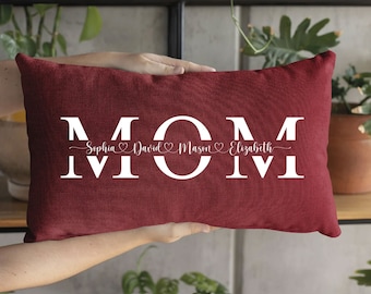 Personalized Mom Throw Pillow, Linen Feel, Custom Name Pillow