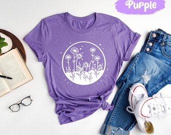 Floral Moon Shirt, Flower Tshirts, Full Moon Tee, Moon Shirts, Moon Phases Tees, Mystic Moon Shirt, Space T Shirt, Galaxy T-Shirt, Night Sky