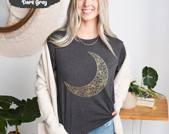 Floral Moon Tshirt, Crescent Moon, Space T Shirt, Night Sky, Moon Gift, Moon Lover Gifts, Moon and Stars, Spiritual Gifts, Celestial Shirts