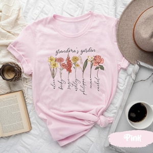 Grandmas Garden Tees, Custom Birth Flowers Shirt, Personalized Gift For Grandma, Custom Grandkids Name, Gift From Granddaughter For Nana