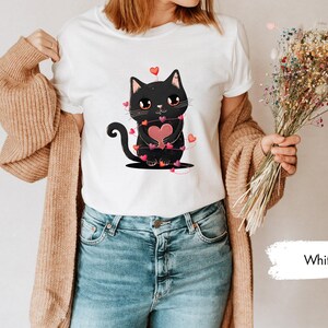 Camiseta con corazón y abrazos de gato para el día de San Valentín, camisetas para niños de San Valentín, camisetas para mamás de gatos, camisetas lindas con gatos, camisetas para parejas a juego, camisetas para amantes, regalo para ella imagen 2