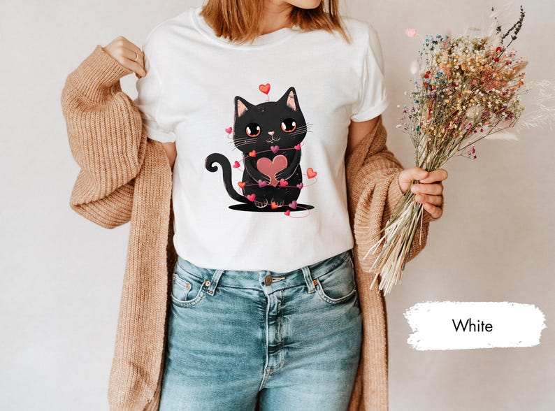 Camiseta con corazón y abrazos de gato para el día de San Valentín, camisetas para niños de San Valentín, camisetas para mamás de gatos, camisetas lindas con gatos, camisetas para parejas a juego, camisetas para amantes, regalo para ella imagen 2